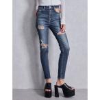 ジーンズ デニム デニムパンツ ハイウエストcut out poketダメージスキニーデニムパンツ レディース
