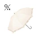 傘 「遮光率・UVカット率100%生地使用」クラシックフリル 長傘 50cm ベージュ(晴雨兼用) レディース