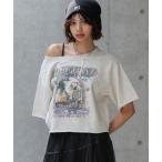 tシャツ ルーズネックミニウラケロックTシャツ レディース