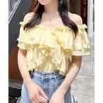 tシャツ オフショルフリルトップス レディース