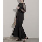 ショッピングワンピース 夏 ワンピース シアーボリュームスリーブマーメイドワンピース