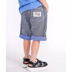 パンツ 「お揃い/接触冷感」チェックストライプ裾折り返しサイドタブハーフパンツ(80~130cm) キッズ 子供服 男の子 女の子