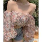 ブラウス シャツ オフショル花柄 シフォンブラウス レディース