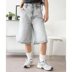 ジーンズ デニム デニムパンツ WEGO/ロゴスタッズハーフパンツ レディース