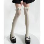 靴下 「urge select」リボン×フリル シアー ニーハイソックス レディース