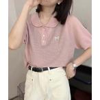 ブラウス シャツ リボン刺繍ポロニット レディース