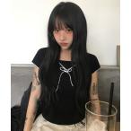 tシャツ フロントシャーリングリボンレース半袖Tシャツ レディース