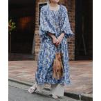 ワンピース aguniヴィンテージフラワー光沢シアーワンピ
