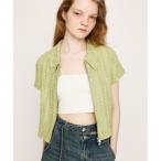 tシャツ FRONT ZIP JQ TOPS フロントジップ ジャガード トップス 半袖 夏服 レディース