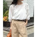 tシャツ シルケット袖ギャザーカットソーブラウス レディース