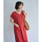 ワンピース 「LUXE」ファスナーVネック麻混ワンピース