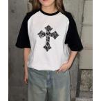 tシャツ ラインストーン柄クロスアップリケTシャツ レディース メンズ