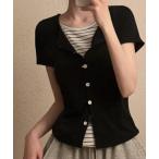 tシャツ レイヤード風カーディガン Tシャツ 半袖 レディース