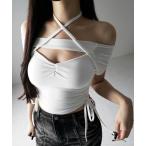 tシャツ 「 2WAY 」半袖クロスストラップリボンカットアウトオフショルトップス / short sleeve cross strap ribbon
