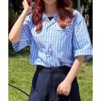 ショッピングストライプ シャツ ストライプオープンカラーシャツ メンズ レディース