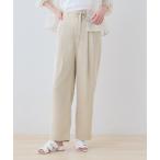パンツ 「洗える/UVケア/サッシュベルト付」ストライプ柄サテンテーパードパンツ レディース