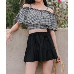 水着 「SETUP7」ギンガムチェックオフショルダー水着 SNK レディース