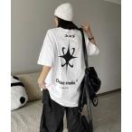 tシャツ バックプリントストリートルーズモノトーンTシャツ フロントワンポイント レディース