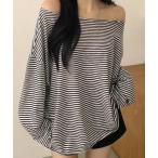 tシャツ オフショルダー ボーダー ロンT レディース