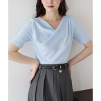tシャツ ドレープネックリブTシャツ レディース