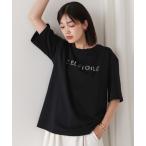 tシャツ コンパクトスムースビーズ刺繍ロゴTシャツ レディース