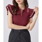 ポロシャツ ポロ ハーフジップフリルショルダーニットトップス 半袖 夏服 ノースリーブトップス サマーニット レディース