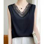 ショッピングタンクトップ タンクトップ ノースリーブ Vネック　シシュウ　ノースリーブ レディース