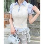 ポロシャツ ポロ ストライプシャツドッキングニットポロ レディース