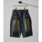 ジーンズ 「選べる2デザイン」9.5oz デニム バイアス＆トライバル フリンジデザイン 5ポケット ワイド ショーツ/ハーフパンツ メンズ レディー