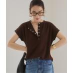tシャツ ヘンリーネック フレンチスリーブ ワッフルT レディース