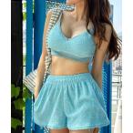 水着 カップ付きパイル地 リラクシービーチウェア3点セットSET レディース