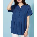ブラウス シャツ 麻調素材タック使いシャツチュニック レディース