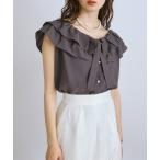 ブラウス シャツ 「最強愛され」ギャザーフリルリボンノースリブラウス レディース
