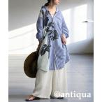 シャツワンピース アシメボタニカルシャツワンピース