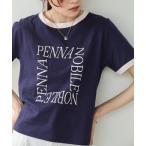 tシャツ 配色リンガーロゴ半袖Tシャツ レディース