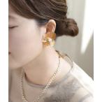 イヤリング パール×メタルフラワーイヤリング レディース