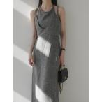 ワンピース レイヤードデザインツイードドレス / グレー