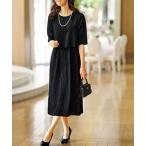 ワンピース 波柄ジャカード重ね着風ワンピース