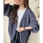 カーディガン 大人上品なニュアンスを演出比翼Vネックミックスニットカーディガン（長袖） レディース