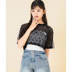 tシャツ ライン入 レース クロップ�