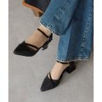 パンプス ラメ入りチャンキーヒール サイドストラップ パーティーパンプス