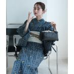 ショッピング浴衣 浴衣 浴衣3点セット ローケツ染め風 鉄紺に鎖縞 レディース