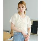 tシャツ 「4色展開/2WAY」フロントシャーリング半袖TEE レディース