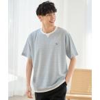 tシャツ 地柄ボーダー フェイクレイヤード Tシャツ メンズ