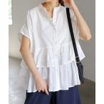 ブラウス シャツ 綿100％ バンドカラーフリルシャツ レディース