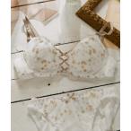 ブラジャー ショーツセット 「WEB限定」「編み上げ風」「プチプラブラセット」フラワー刺繍ダブルクロスブラジャー&ショーツセット