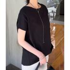 tシャツ ボートネック半袖コットンTシャツ レディース