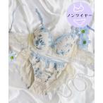 ブラジャー ショーツセット 「ノンワイヤー」ラクラクノンワイヤーでストレス0!!!レース素材の花柄生地が可愛い!モチーフ刺繍との色合いも相性抜群