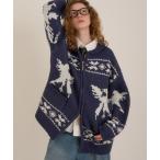 「MUHET」 ニットカーディガン X-LARGE ネイビー レディース