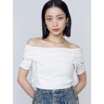 tシャツ ギャザーオフショルダーリボントップ レディース